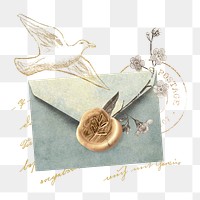 Ephemera envelope png aesthetic collage sticker, transparent background