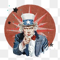 Ephemera collage element png vintage Uncle Sam sticker, transparent background, famous artwork remixed by rawpixel