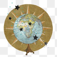 Ephemera collage element png vintage globe ball sticker, transparent background