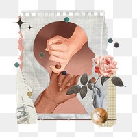 Diverse pinky promise png sticker, note paper collage art with human head silhouette on transparent background