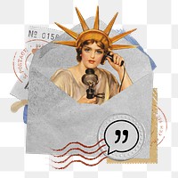 Statue of Liberty png sticker, open envelope collage art on transparent background