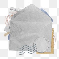 Vintage open envelope png sticker, paper collage on transparent background