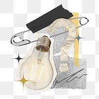 Light bulb png sticker, creative safety pin paper collage on transparent background