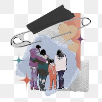 Happy family png sticker, creative safety pin paper collage on transparent background