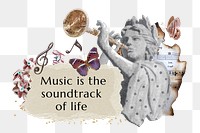 Ephemera music png ripped paper collage journal sticker, transparent