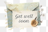 Ephemera postage stamp png get well soon collage journal sticker, transparent