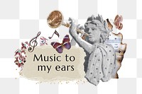 Ephemera ripped paper png music quote collage journal sticker, transparent