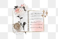 Aesthetic diary png floral journal sticker, transparent background