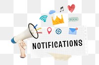 Digital marketing png notifications notepaper collage sticker, transparent background