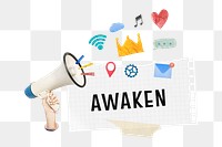 Digital marketing png awaken notepaper collage sticker, transparent background