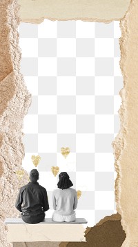 Couple aesthetic png ripped paper frame, transparent background