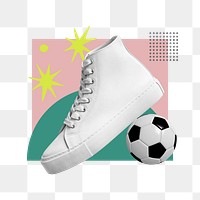 Football sneaker png, sport paper collage art, transparent background