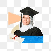 Smiling graduate png, education collage art, transparent background