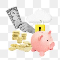 Piggy bank savings png, finance collage art, transparent background