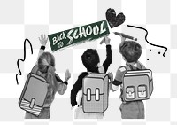 Back to school png, young students drawing, transparent background