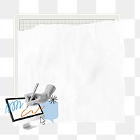 Graphic designer png hand, note paper, creative remix, transparent background