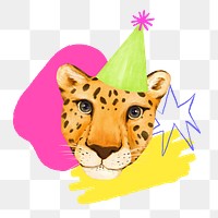 Birthday tiger png, animal collage art, transparent background