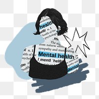 Women's png mental health, wellness collage art, transparent background