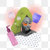 Women's png skincare routine, beauty collage art, transparent background