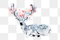 Floral stag deer png sticker, creative collage on transparent background