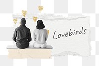 Lovebirds png word, couple aesthetic collage art, transparent background
