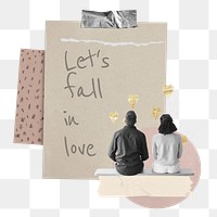 Let's fall in love png word, couple aesthetic collage art, transparent background