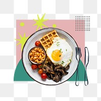 English breakfast png, food paper collage art, transparent background