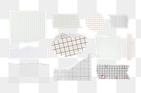 Grid patterned png ripped paper collage element set, transparent background