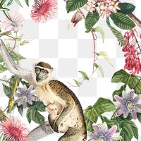 Floral monkey png jungle, transparent background