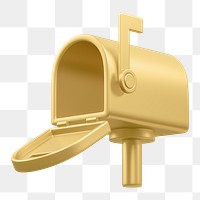 Gold mailbox png 3D element, transparent background