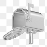 Silver metallic mailbox png 3D element, transparent background