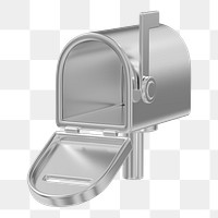 Silver metallic mailbox png 3D element, transparent background