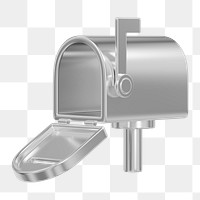 Silver metallic mailbox png 3D element, transparent background