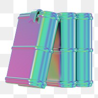 Holographic stacked books png 3D education element, transparent background