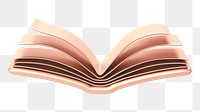 Rose gold open book png 3D education element, transparent background