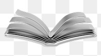 Silver  open book png 3D education element, transparent background