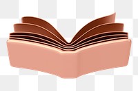 Rose gold open book png 3D education element, transparent background