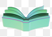 Holographic open book png 3D education element, transparent background