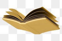 Gold  open book png 3D education element, transparent background