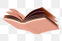 Rose gold open book png 3D education element, transparent background