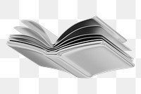 Silver  open book png 3D education element, transparent background