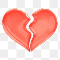 Red broken heart png 3D element, transparent background