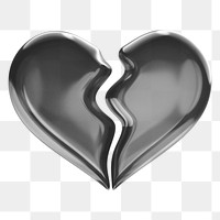 Black broken heart png 3D element, transparent background