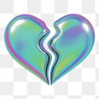 Holographic broken heart png 3D element, transparent background