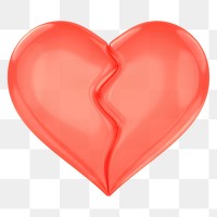 Red broken heart png 3D element, transparent background
