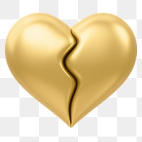 Gold broken heart png 3D element, transparent background