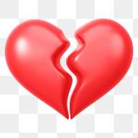 Red broken heart png 3D element, transparent background