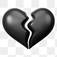 Black broken heart png 3D element, transparent background