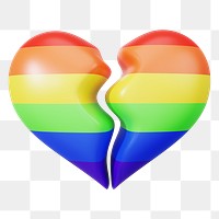 Rainbow broken heart png 3D element, transparent background