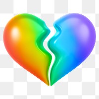 Rainbow broken heart png 3D element, transparent background